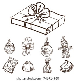 A set of items for games on the theme of New Year and Christmas.