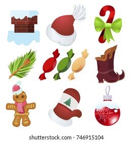 A set of items for games on the theme of New Year and Christmas.