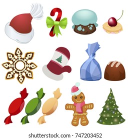 A set of items for games on the theme of New Year and Christmas.