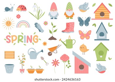 a set with items for gardeners. gardening items in flat style. Agricultural and garden tools for spring work. vector