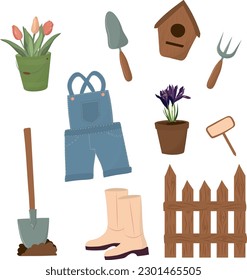 A set of items for gardening. High quality vector illustration.