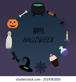 A set of items for halloween in a frame.