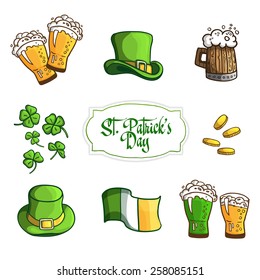 Set Items for holiday St. Patrick's Day. In cartoon style. Vector.
