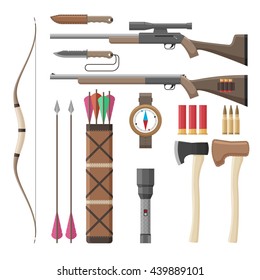 Set of items for hunting isolated on white background. Vector illustration