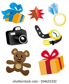 Set with items icons on white background.