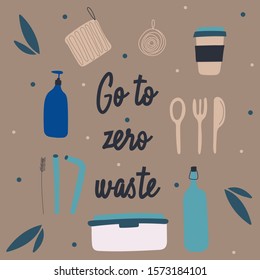 A set of items for the kitchen or take with you, Zero waste. Reusable facilities to keep the environment clean and reduce pollution. Eco lifestyle product icons for stores, shop, website. Vector