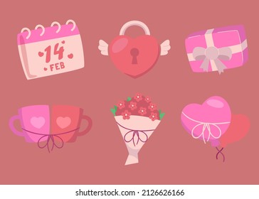 Set of items for the lover in valentine day concept, love element drawing cartoon  style, flat design vector illustration