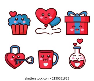 Set of items for the lover in valentine day concept, love element drawing cartoon  style, flat design vector illustration