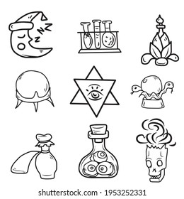 A set of items for magic .Vector design on an isolated background, for postcard banners.Sticker