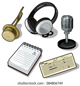 The set of items music lover and radio. Vector illustration.
