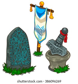 The set of items in Norse mythology. Vector illustration.