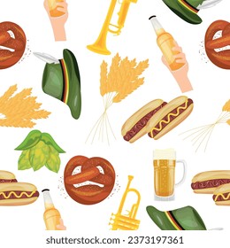 Set of items for Oktoberfest on white background. Pattern for de