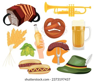 Set of items for Oktoberfest on white background