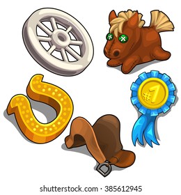 The set of items on the theme of horse racing. Vector illustration.