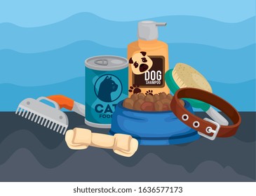 set items pet shop icons vector illustration design
