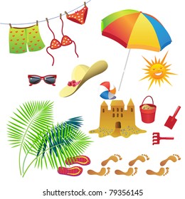 Set of items for recreation during the summer.