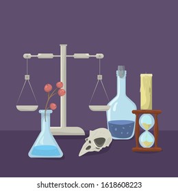 set of items for the science of alchemy
