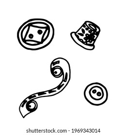 A set of items for sewing. Black-white drawing of the outline of the items of the sewing master.