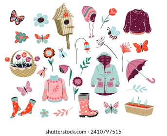 Set of items spring walk nature. Isolate on a white background, vector.
