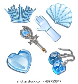 The set of items and stylish decorations of ice isolated on a white background. Vector illustration.