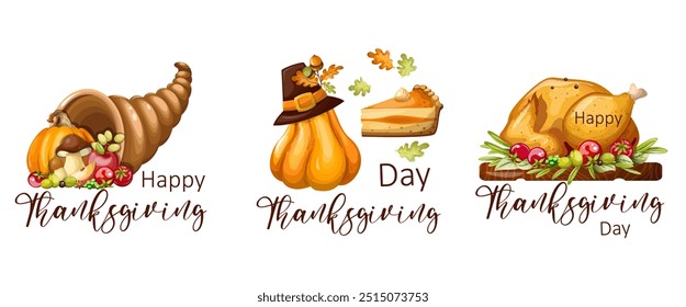 Establecer los artículos del día de acción de gracias otoño acogedor. Dibujo a mano alzada aislado sobre un fondo blanco. Clipart, Vector.