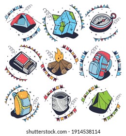 Set of items for tourism. Cute vector illustrations.