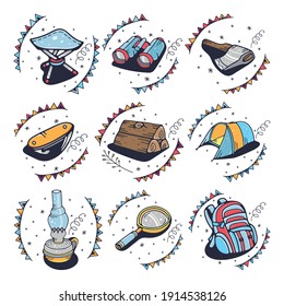 Set of items for tourism. Cute vector illustrations.