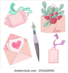 set of items for Valentine's Day. Love letters and letters of confession. drawn in cartoon style vector illustration isolated on white background