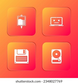 Indique la bolsa IV, la laptop muerta, el disco de disquete y el icono del disco duro. Vector
