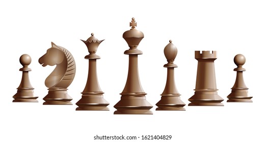 Set of ivory chess pieces. Chess piece icons. Board game. Vector illustration isolated on white background