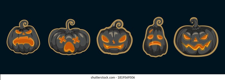 Set of Jack O’ Lanterns or pumpkins vector. Halloween pumpkins collection