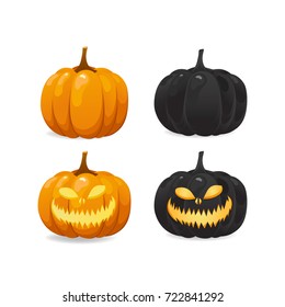 Set jack O lantern pumpkins for Halloween isolated on white background
