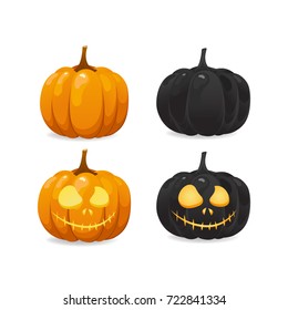 Set jack O lantern pumpkins for Halloween isolated on white background
