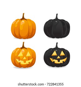 Set jack O lantern pumpkins for Halloween isolated on white background
