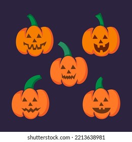 set of jack o lantern silhouette isolated vector illustration. Element for halloween needs