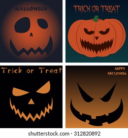 Set of jack o' lanterns on colored backgrounds. Vector illustration