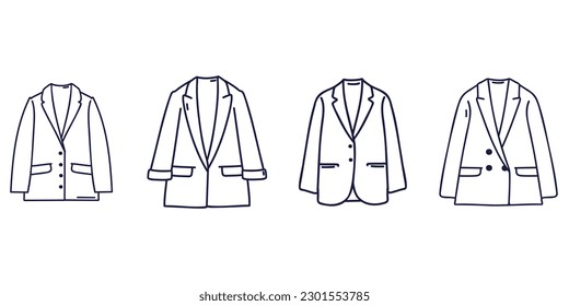 Set of jackets, line drawing, doodle vector illustration