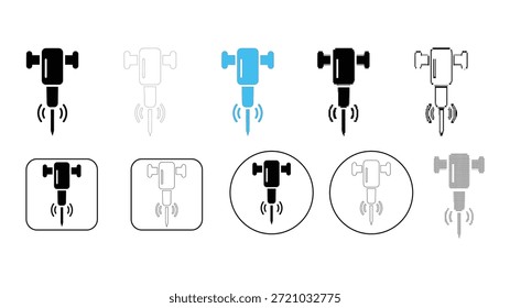 Conjunto de iconos de martillo neumático en varios estilos y colores