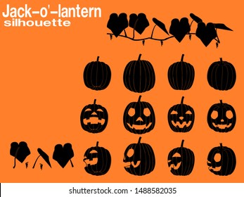 Set of Jack-O'-Lantern on orange background
