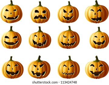 Set of Jack-o-lanterns isolated on white EPS8