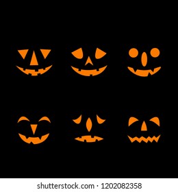 Set of Jack-o-lanterns. Silhouettes. Happy Halloween icons. Vector illustration.