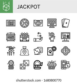 Set of jackpot icons. Such as Dice, Lotto, Roulette, Baccarat, Online gambling, Poker, Slot machine, Casino, Bet, Online casino, Las vegas, Money bag, Gambling , jackpot icons