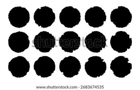 Set of jagged circle with rough edge shape. Torn paper grunge frame collage. Rip cut banner border design. Vector flat illustration