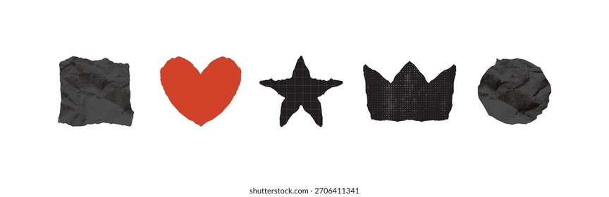 Definir estrela de borda irregular, coração, coroa, quadrado, círculo com papel rasgado . Quadros de logotipo para marcas boutique e estúdios