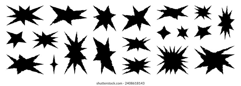 Set of jagged irregular stars shape. Cut out of paper for collages. Grunge elements for design. Vector isolated illustration.
