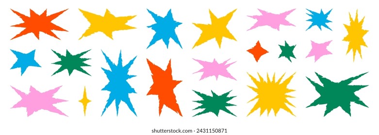 Set of jagged irregular stars shape. Cut out of paper for collages. Grunge elements for design. Vector isolated illustration.
