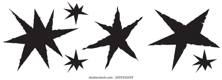 Set of jagged irregular stars shape. Cut out of paper for collages. Grunge elements for design. Vector  illustration. isolated on a white background.  EPS 10