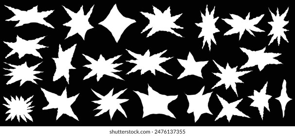 Set of jagged irregular stars shape. Cut out of paper for collages. Grunge elements for design. 