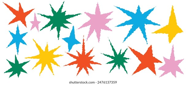 Set of jagged irregular stars shape. Cut out of paper for collages. Grunge elements for design. 