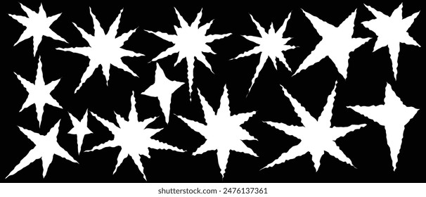 Set of jagged irregular stars shape. Cut out of paper for collages. Grunge elements for design. 
